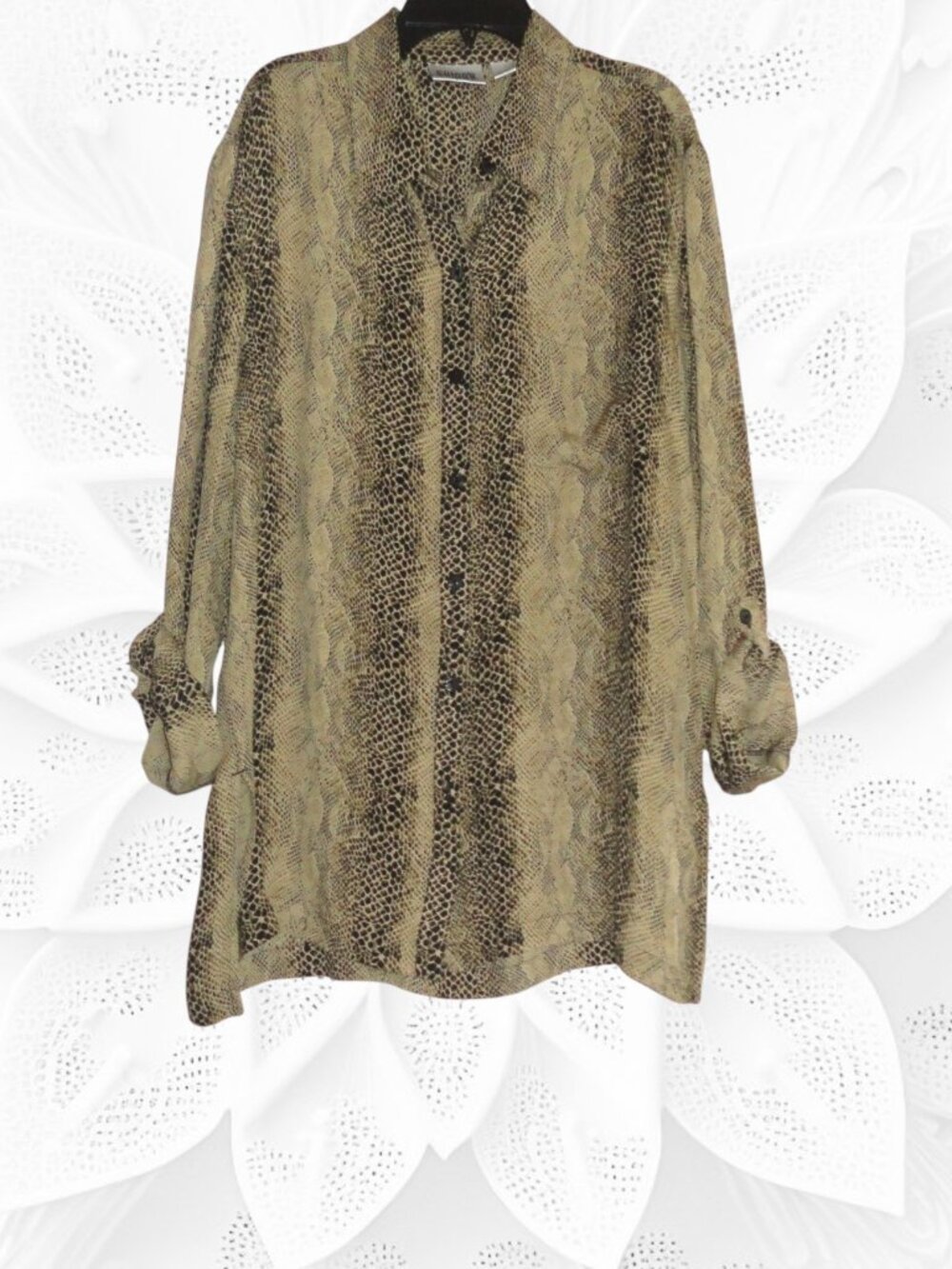 Chico's Design (Size 2) Animal Print 100% Silk Long Sleeve Blouse